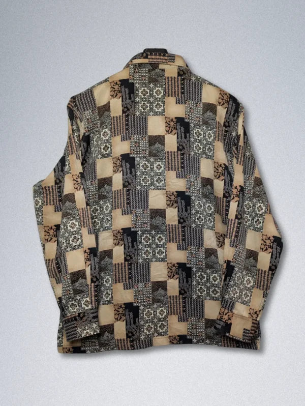 Report Patchwork Silk Shirt – Men’s Long-Sleeve | Vintage Geometric Print Button-Down