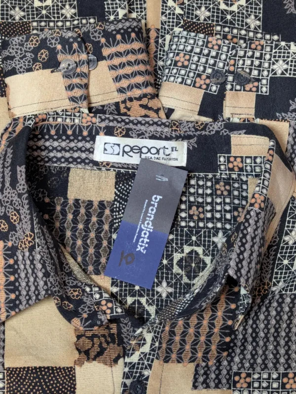 Report Patchwork Silk Shirt – Men’s Long-Sleeve | Vintage Geometric Print Button-Down