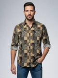 Report Patchwork Silk Shirt – Men’s Long-Sleeve | Vintage Geometric Print Button-Down