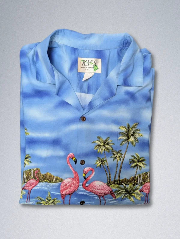 KY’s Flamingo Paradise Cotton Shirt – Authentic Hawaiian Print | Men’s Aloha Button-Down