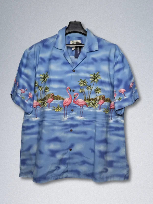 KY’s Flamingo Paradise Cotton Shirt – Authentic Hawaiian Print | Men’s Aloha Button-Down