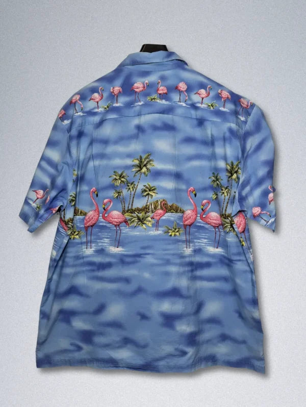 KY’s Flamingo Paradise Cotton Shirt – Authentic Hawaiian Print | Men’s Aloha Button-Down