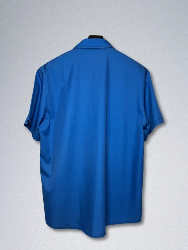 Retro ’50s Bowling Shirt – Men’s Mid-Century Modern Button-Down | Blue & White Polyester