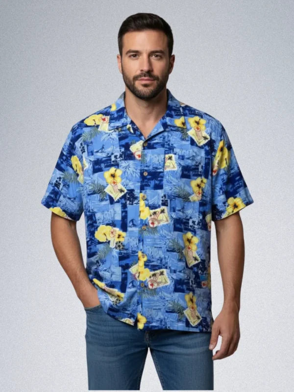 Junction West Rayon Shirt – Men’s Abstract Print Button-Down | Retro Geometric Style