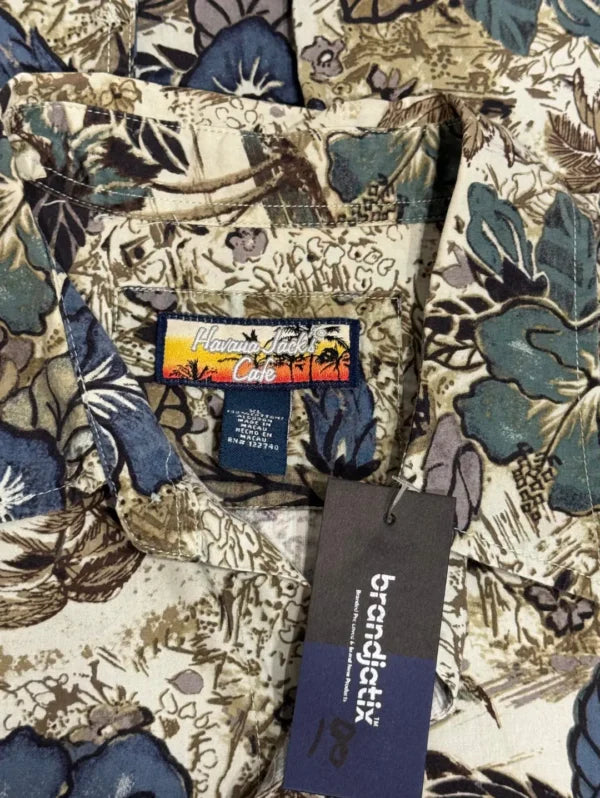 Havana Jack’s Cafe Men’s Tropical Hawaiian Shirt – Blue & Green Floral Print, Cotton Button-Down