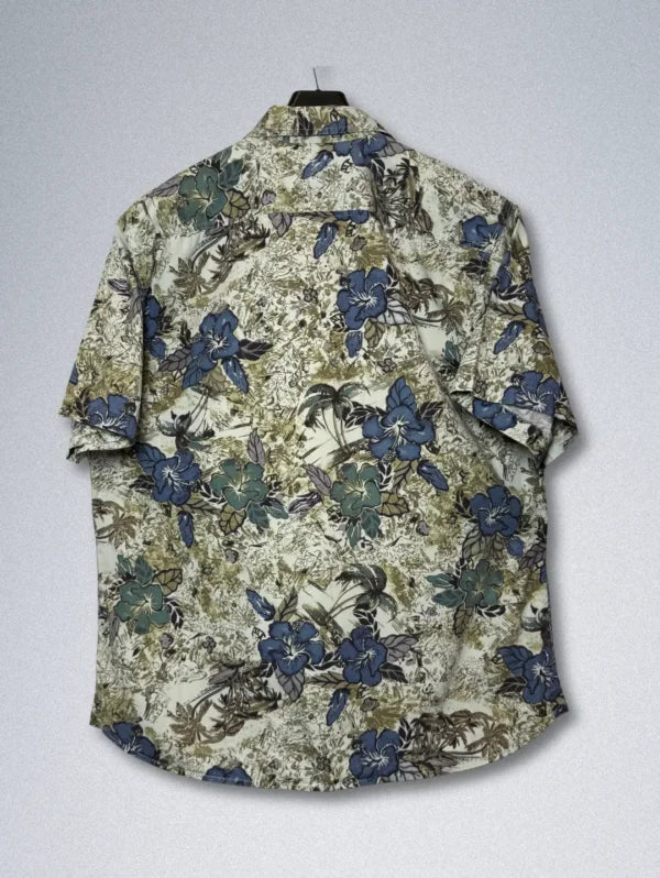 Havana Jack’s Cafe Men’s Tropical Hawaiian Shirt – Blue & Green Floral Print, Cotton Button-Down