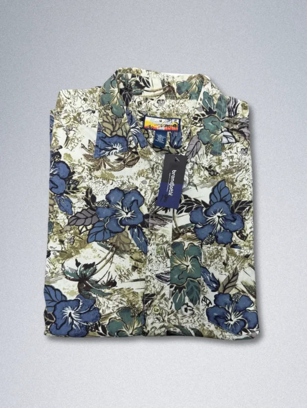 Havana Jack’s Cafe Men’s Tropical Hawaiian Shirt – Blue & Green Floral Print, Cotton Button-Down