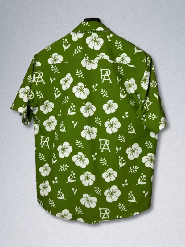 FPS Apparel Silk Shirt – Green & White Floral Monogram | Men’s Designer Button-Down