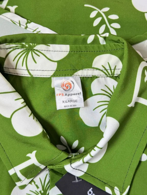 FPS Apparel Silk Shirt – Green & White Floral Monogram | Men’s Designer Button-Down