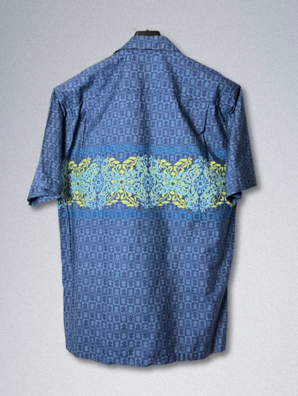 Koa Road Cotton Shirt – Blue Horizontal Stripe | Men’s Geometric Hawaiian Button-Down