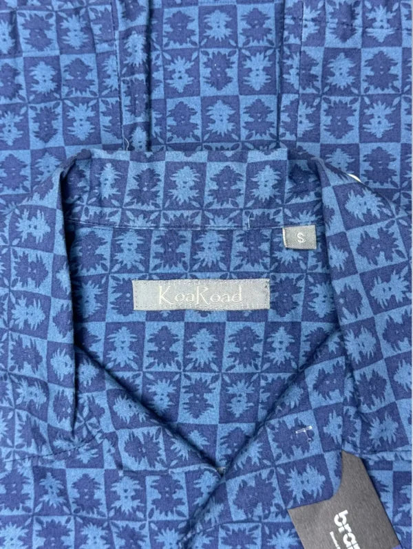 Koa Road Cotton Shirt – Blue Horizontal Stripe | Men’s Geometric Hawaiian Button-Down