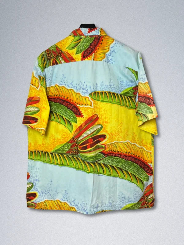 CAMPTA Tropical Cotton Shirt – Men’s Abstract Leaf Print | Vibrant Button-Down