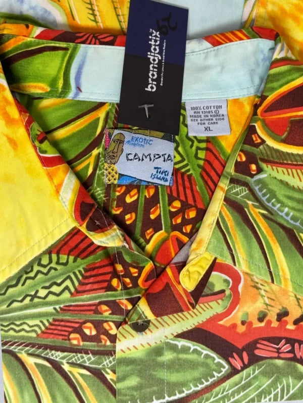 CAMPTA Tropical Cotton Shirt – Men’s Abstract Leaf Print | Vibrant Button-Down
