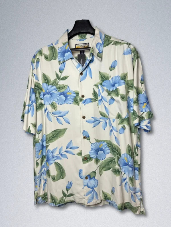 Havana Jack’s Cafe Hawaiian Shirt – Men’s Blue Hibiscus Rayon Button-Down