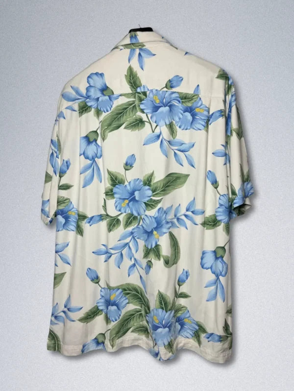 Havana Jack’s Cafe Hawaiian Shirt – Men’s Blue Hibiscus Rayon Button-Down