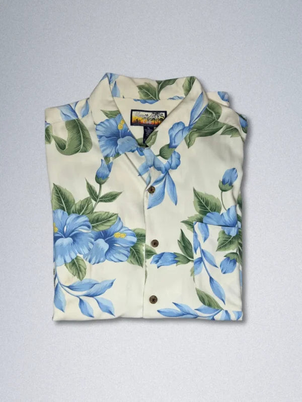 Havana Jack’s Cafe Hawaiian Shirt – Men’s Blue Hibiscus Rayon Button-Down