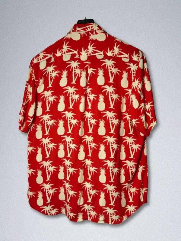 GALAXY Hawaiian Shirt – Men’s Pineapple & Palm Tree Print | Red Rayon Button-Down