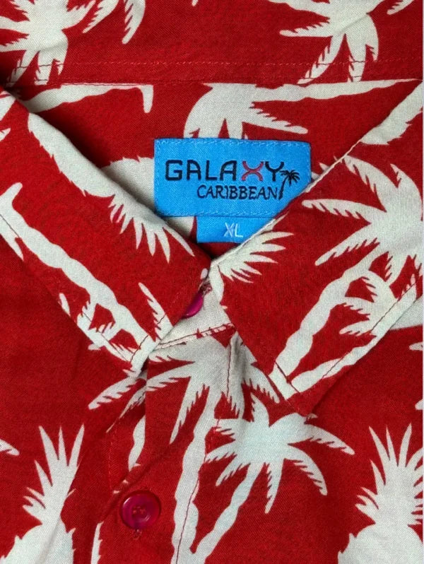 GALAXY Hawaiian Shirt – Men’s Pineapple & Palm Tree Print | Red Rayon Button-Down
