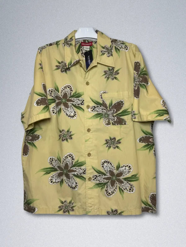 UNIONBAY Cotton Shirt – Men’s Tropical Floral Print | Yellow Button-Down