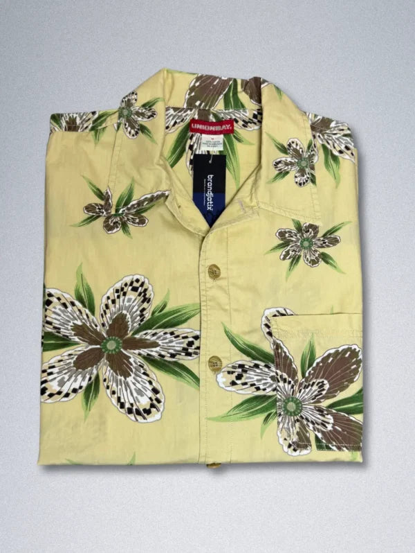 UNIONBAY Cotton Shirt – Men’s Tropical Floral Print | Yellow Button-Down