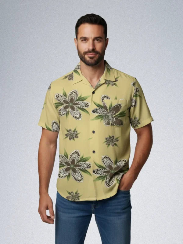 UNIONBAY Cotton Shirt – Men’s Tropical Floral Print | Yellow Button-Down