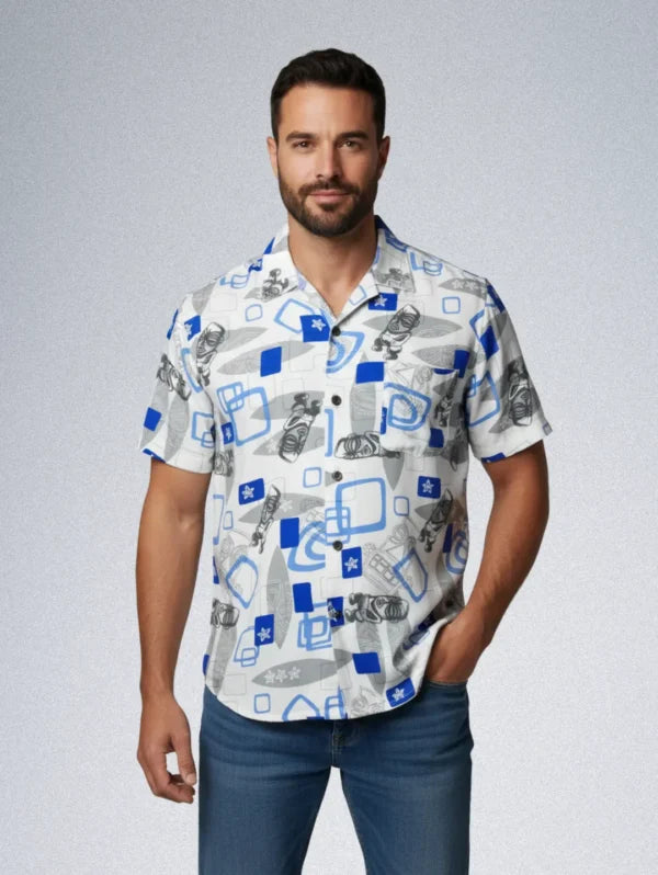 Pineapple Connection Rayon Shirt – Men’s Abstract Tiki & Surfboard Print