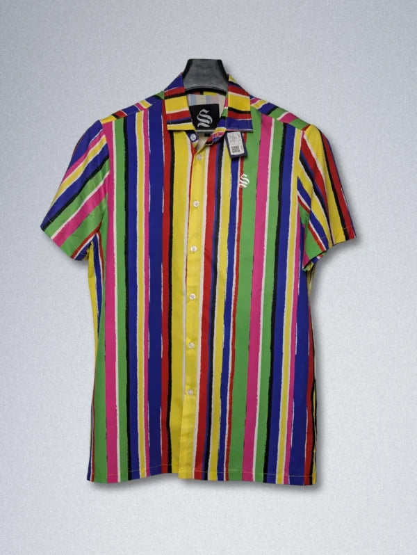 Sinners Attire Silk Shirt – Multi-Color Vertical Stripe | Men’s Designer Button-Down