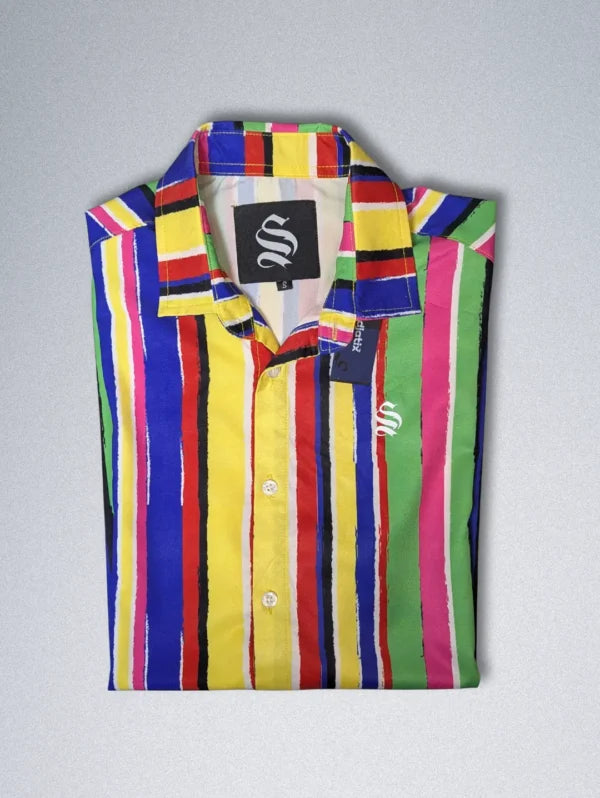 Sinners Attire Silk Shirt – Multi-Color Vertical Stripe | Men’s Designer Button-Down