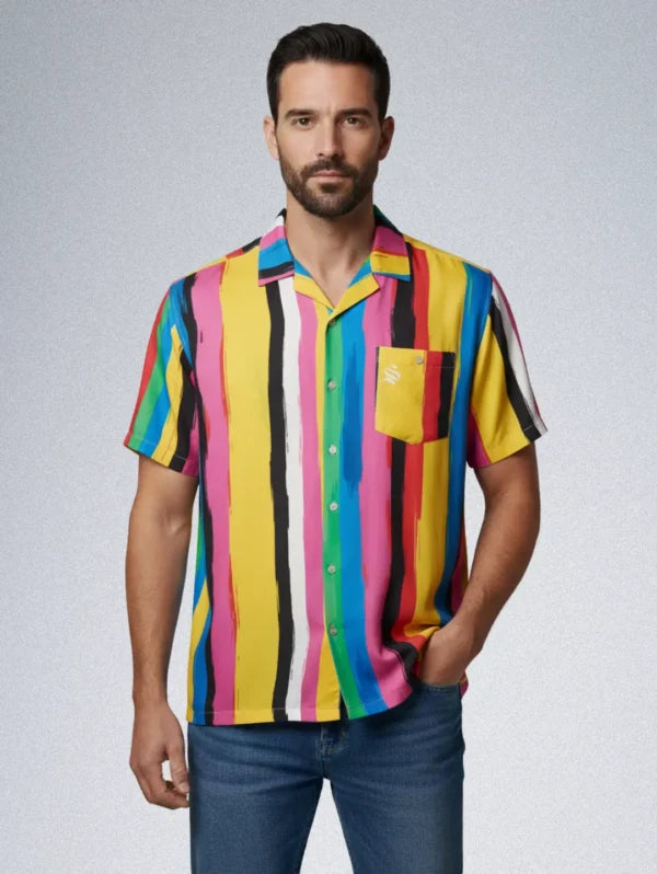 Sinners Attire Silk Shirt – Multi-Color Vertical Stripe | Men’s Designer Button-Down