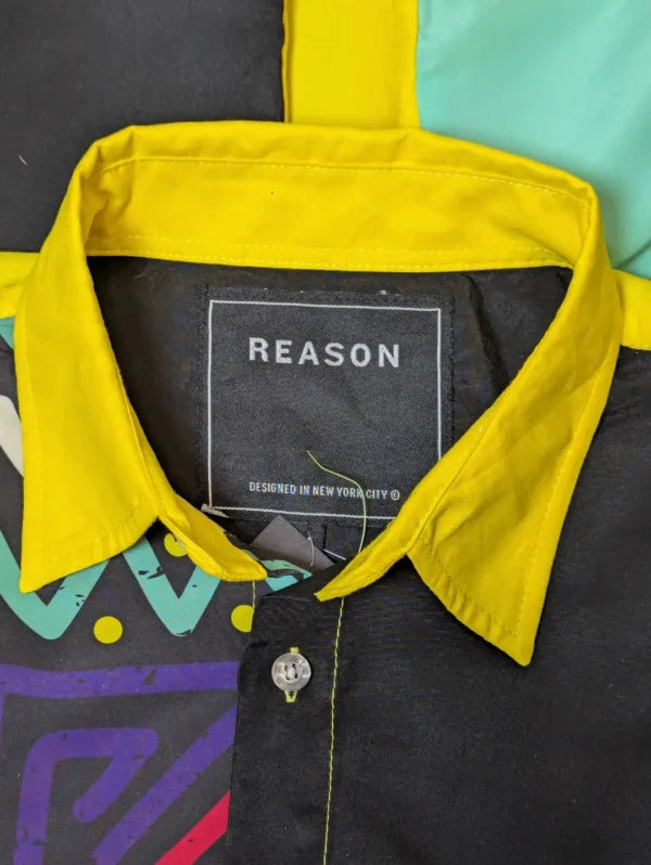 Reason Patchwork Silk Shirt – ’90s Streetwear | Abstract & Graphic Print Button-Down