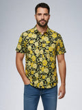 Old Navy Silk Shirt – Yellow Sunflower Floral Print | Men’s Black Button-Down