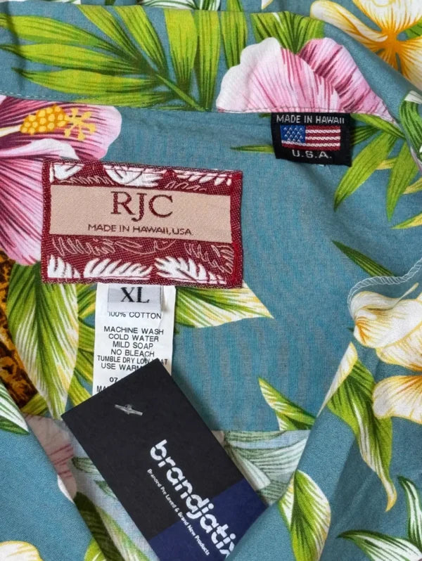 RJC Men’s Tropical Hawaiian Shirt – Teal Floral & Pineapple Print, Short Sleeve Button-Down