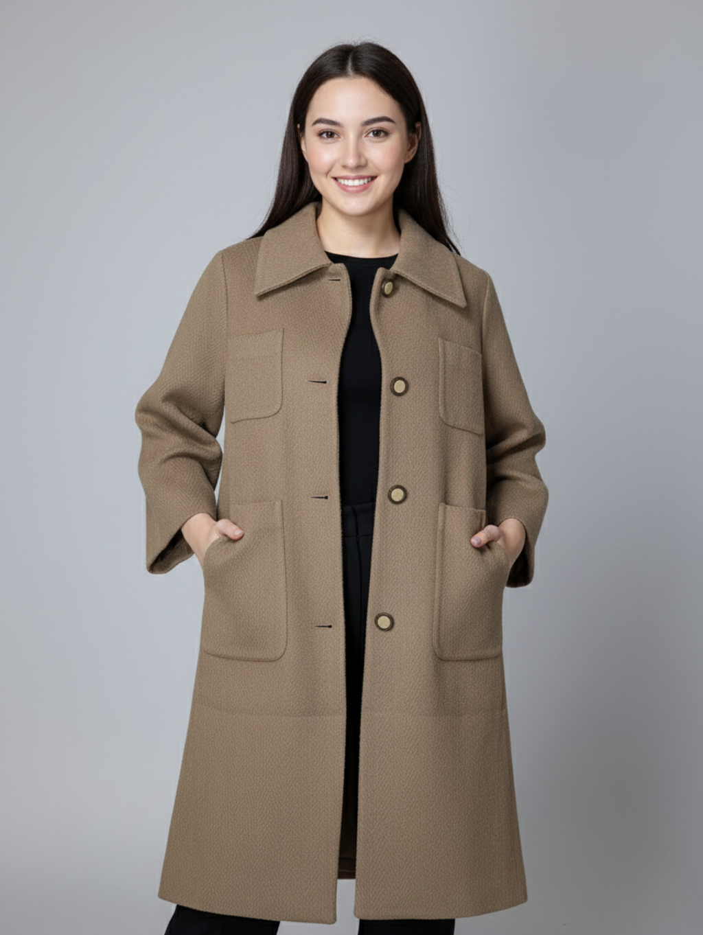 Custome Made Women's Wool Long Coat Brown