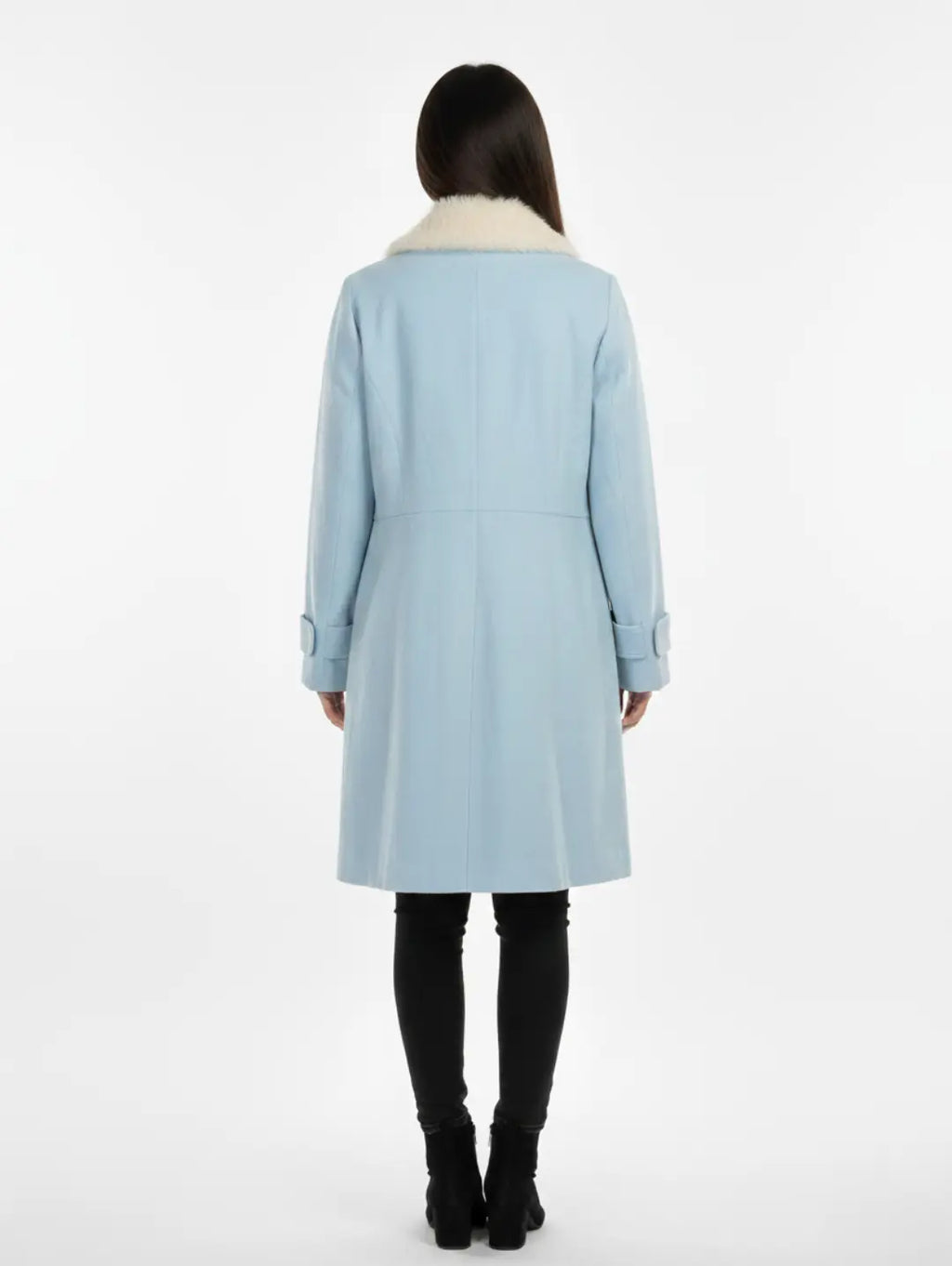 G21 Double-Breasted Women Coat with Faux Fur Collar