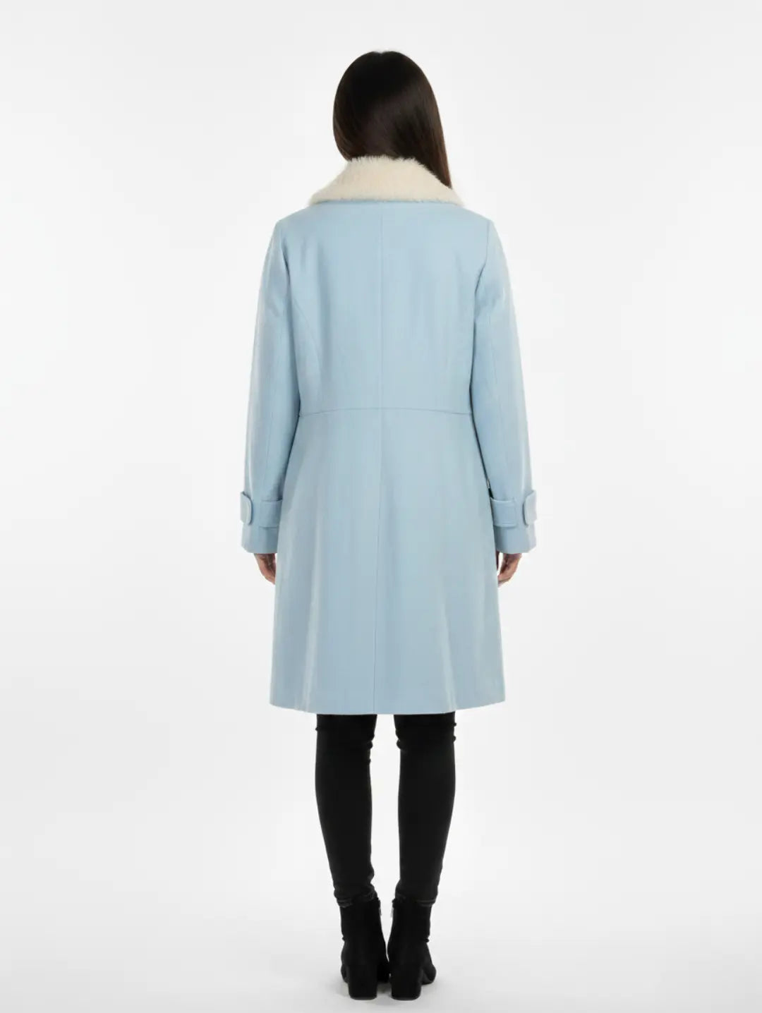 G21 Double-Breasted Women Coat with Faux Fur Collar