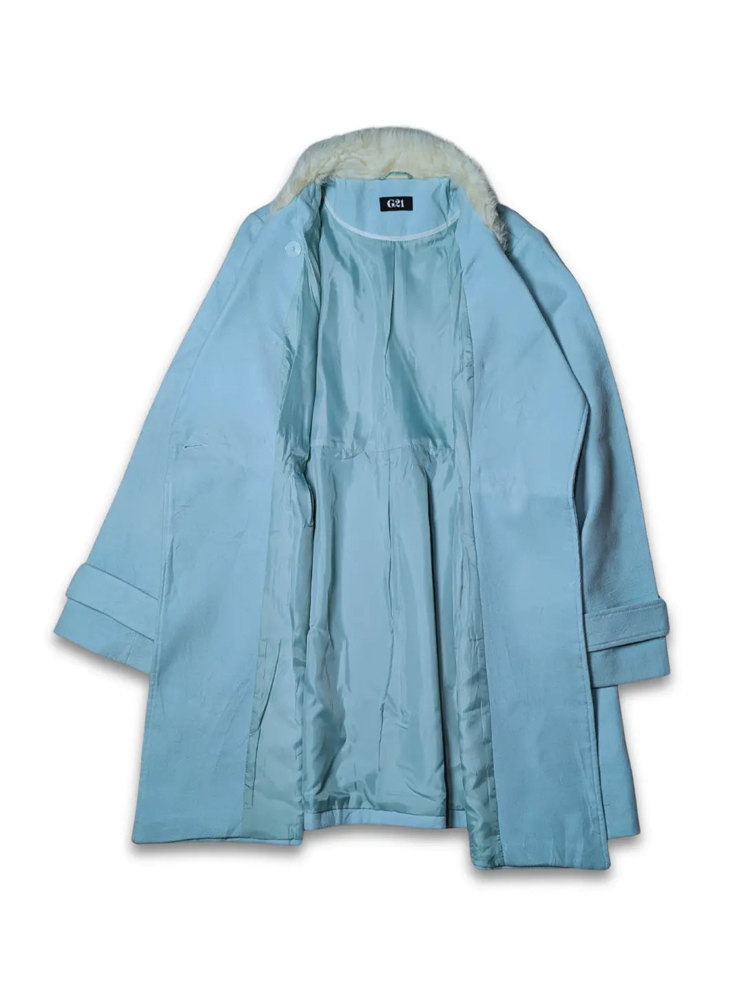 G21 Double-Breasted Women Coat with Faux Fur Collar