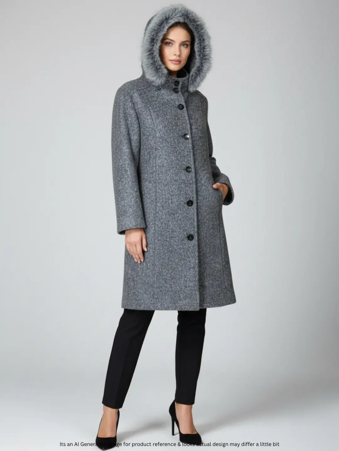 Rock Women's Wool Long Coat with Hood