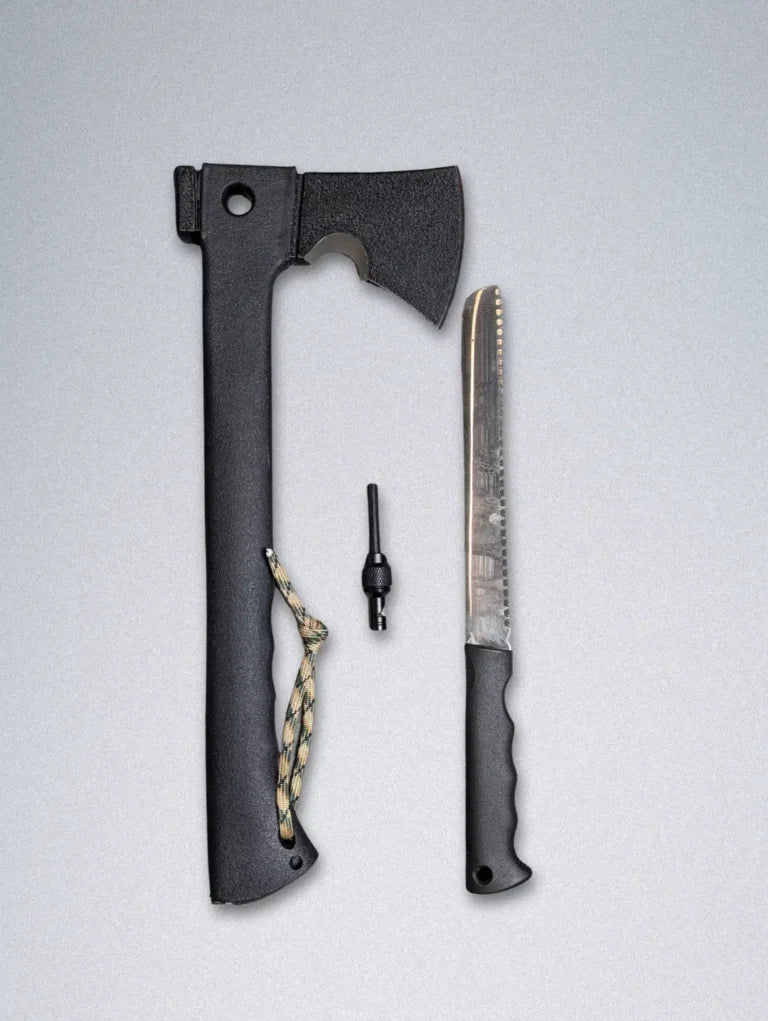 5-in-1 Survival Axe Multi-Tool – Axe, Hammer, Knife, Firestarter & Emergency Whistle