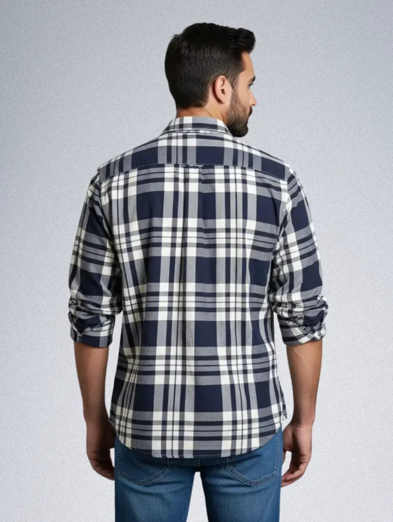 Cortefiel Casual Shirt for Men Blue Checked Pattern
