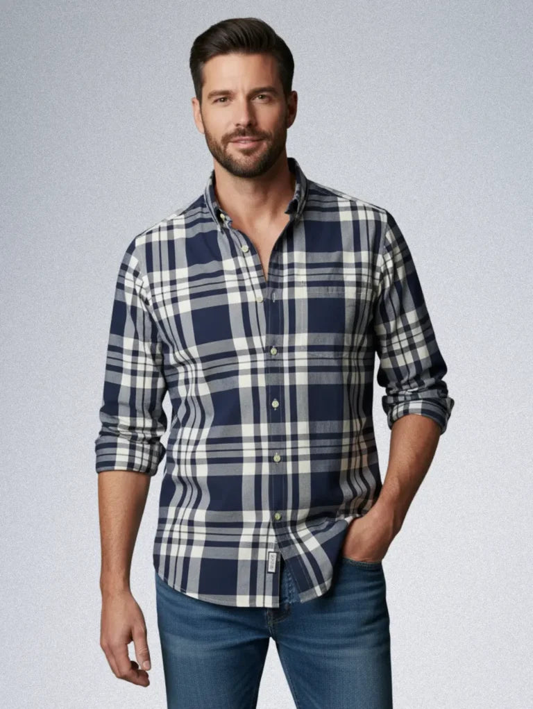 Cortefiel Casual Shirt for Men Blue Checked Pattern