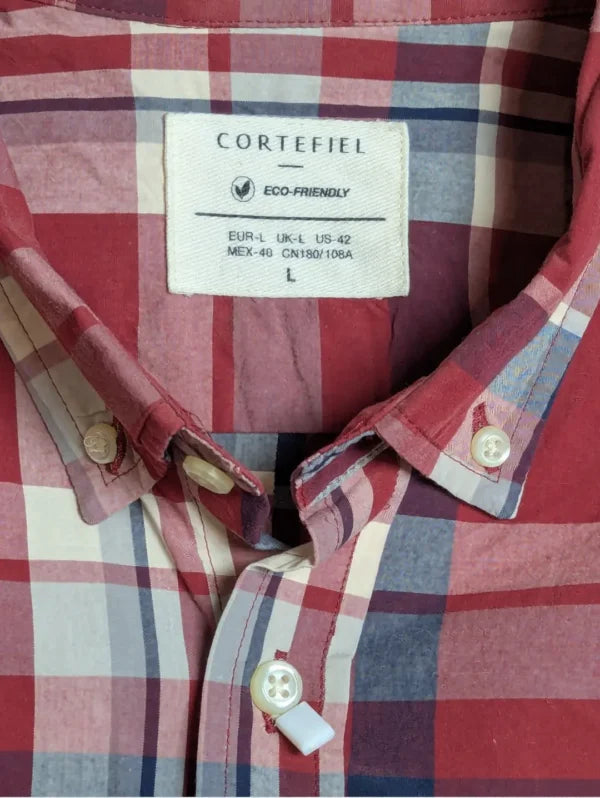 Cortefiel Casual Shirt for Men Red Checked Pattern