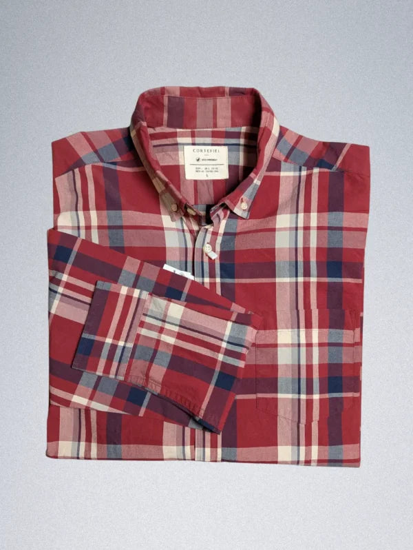 Cortefiel Casual Shirt for Men Red Checked Pattern