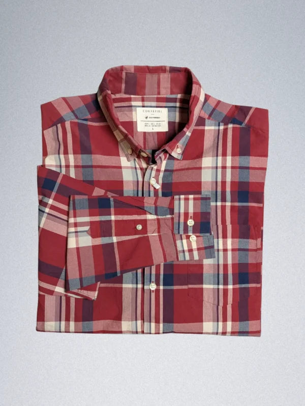 Cortefiel Casual Shirt for Men Red Checked Pattern