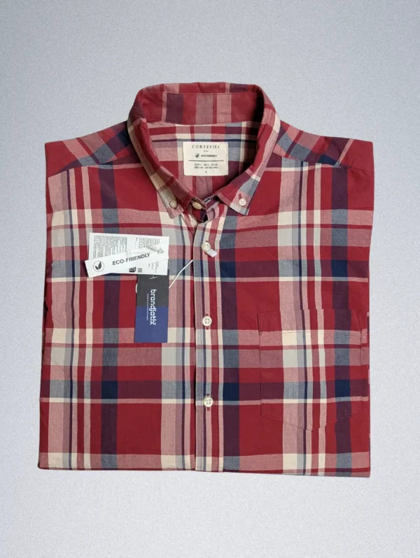 Cortefiel Casual Shirt for Men Red Checked Pattern