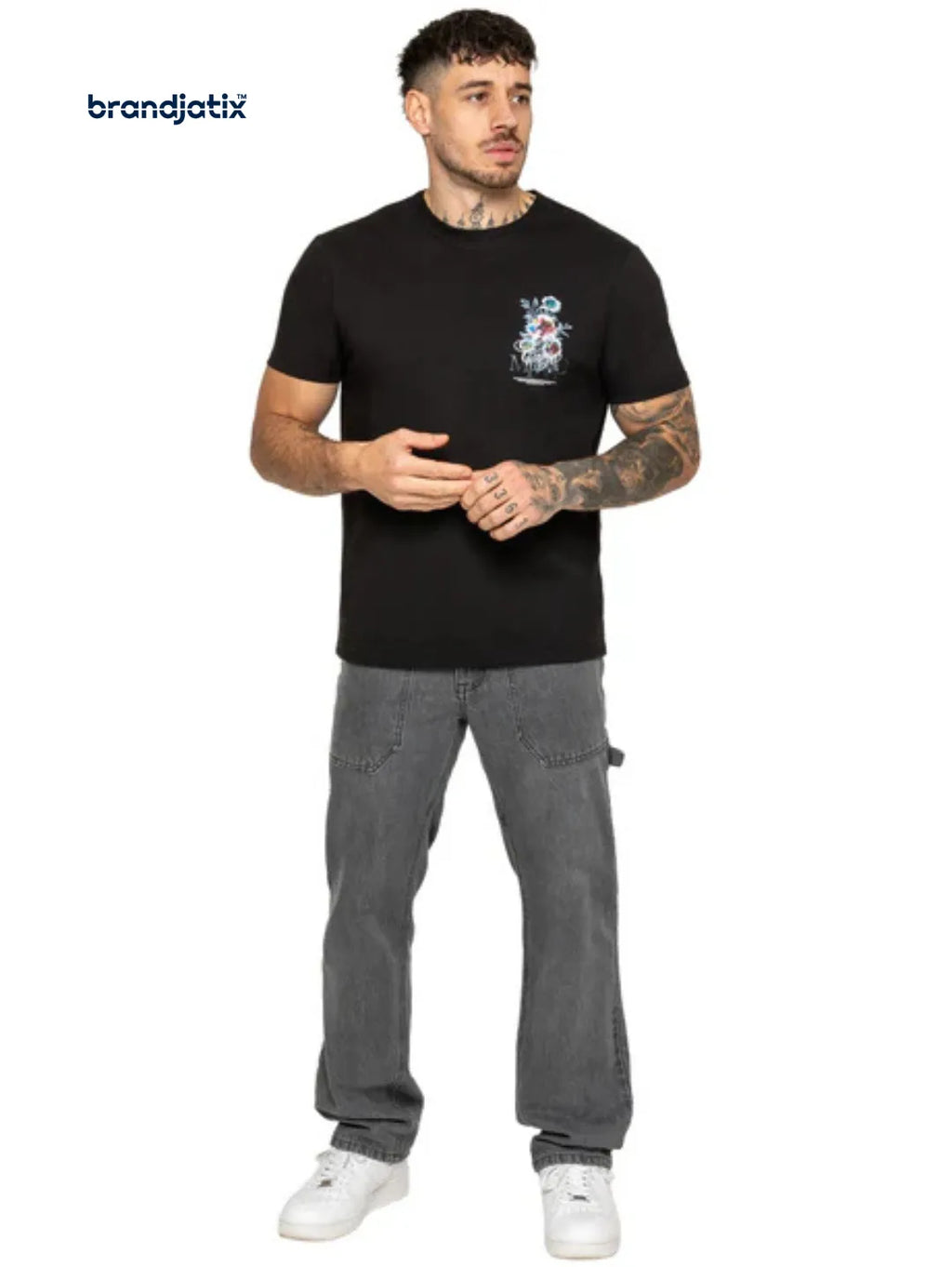 Enzo Arrigo Graphic Floral Men's T-Shirt - Black