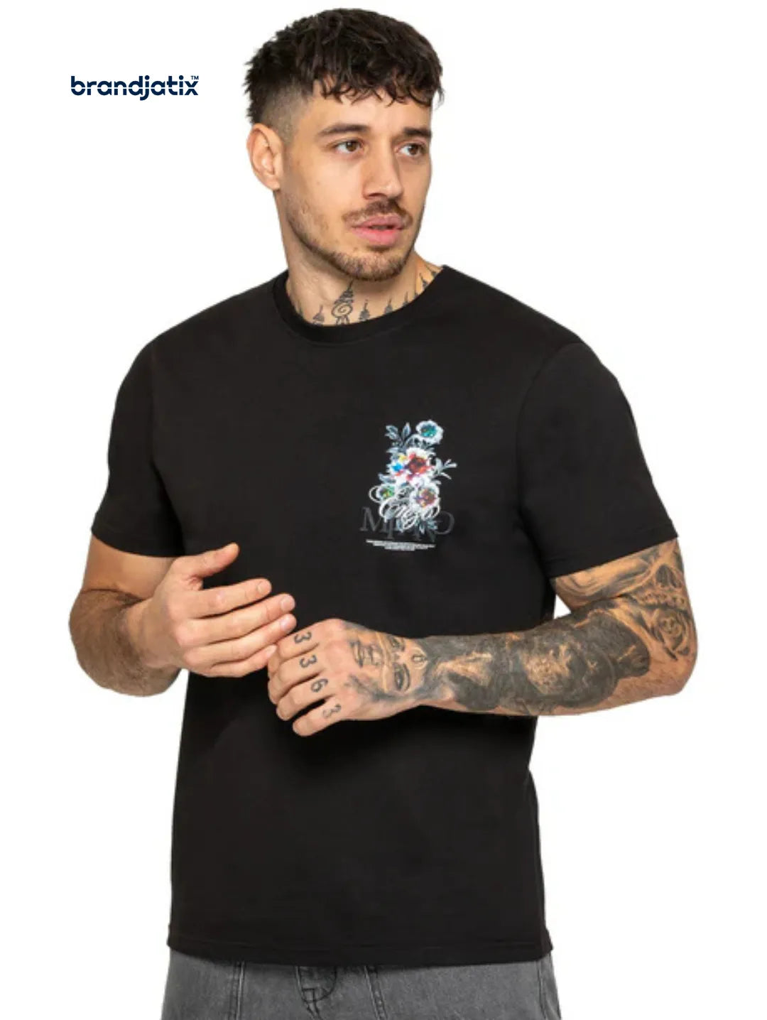 Enzo Arrigo Graphic Floral Men's T-Shirt - Black