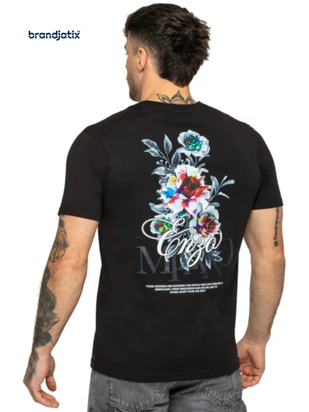 Enzo Arrigo Graphic Floral Men's T-Shirt - Black