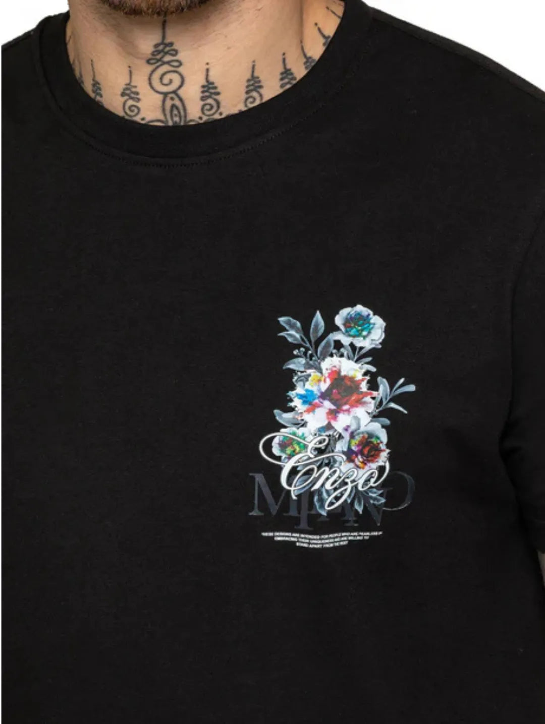 Enzo Arrigo Graphic Floral Men's T-Shirt - Black