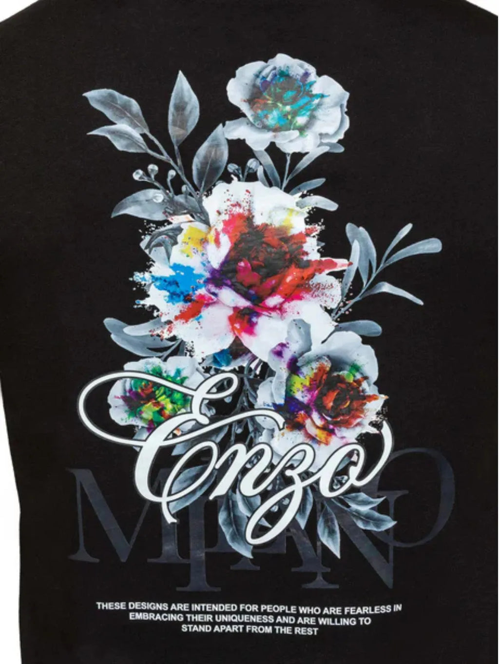 Enzo Arrigo Graphic Floral Men's T-Shirt - Black