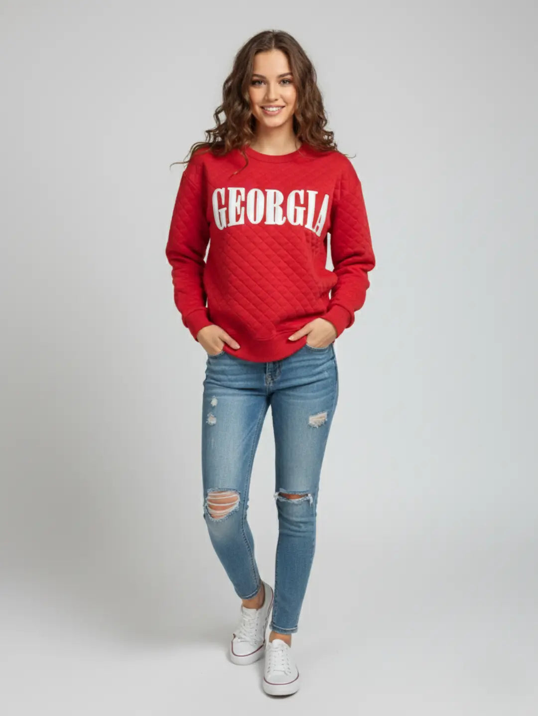 Women's Red quilted Sweatshirt Georgia
